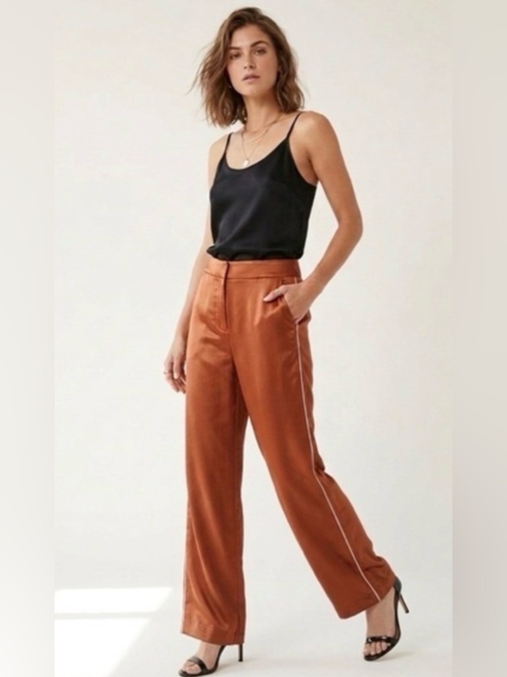 Jason Wu Satin Wide-Leg Pants in Bronze. Size 6